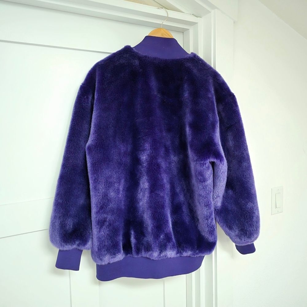 Tibi Luxe Faux Fur Mid Length Sporty Bomber Jacket in Purple - Picture 8 of 13